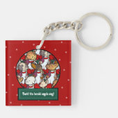Funny Dog Choir Christmas Carol Pug Pun Cartoon Sleutelhanger (Achterkant)