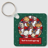 Funny Dog Choir Christmas Carol Pug Pun Cartoon Sleutelhanger (Voorkant)