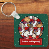 Funny Dog Choir Christmas Carol Pug Pun Cartoon Sleutelhanger (Voorkant)