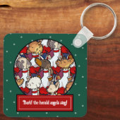 Funny Dog Choir Christmas Carol Pug Pun Cartoon Sleutelhanger (Achterkant)