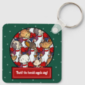 Funny Dog Choir Christmas Carol Pug Pun Cartoon Sleutelhanger (Achterkant)