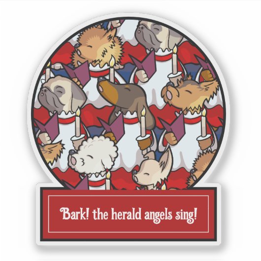 Funny Dog Choir Christmas Carol Pug Pun Cartoon Sticker (Voorkant)