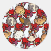 Funny Dog Choir Christmas Carol Singers Cartoon Ronde Sticker (Voorkant)