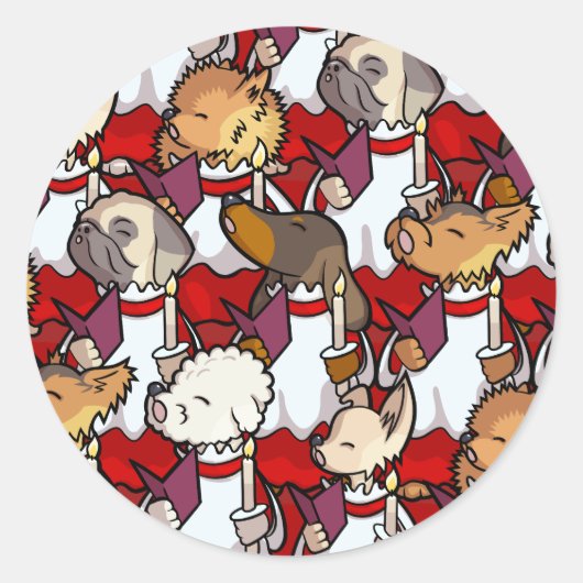 Funny Dog Choir Christmas Carol Singers Cartoon Ronde Sticker (Voorkant)