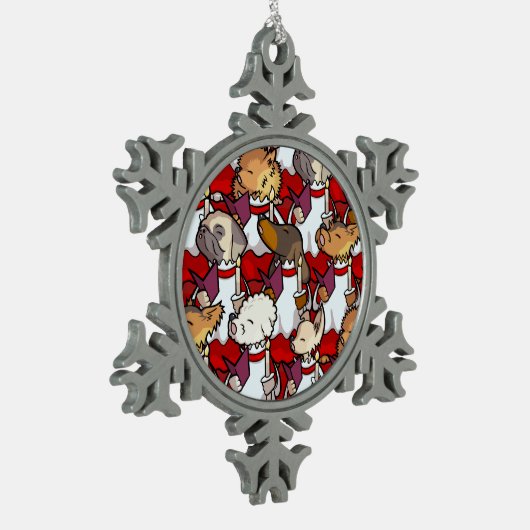 Funny Dog Choir Christmas Carol Singers Cartoon Tin Sneeuwvlok Ornament (Links)