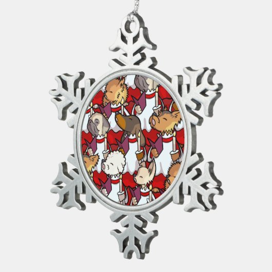 Funny Dog Choir Christmas Carol Singers Cartoon Tin Sneeuwvlok Ornament (Rechts)