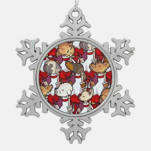 Funny Dog Choir Christmas Carol Singers Cartoon Tin Sneeuwvlok Ornament (Voorkant)