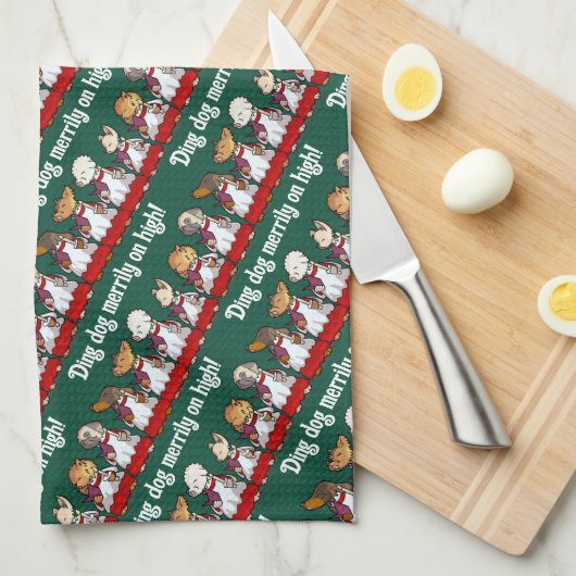 Funny Dog Choir Ding Dog Xmas Carol Pun Cartoon Theedoek (Quarter Fold)