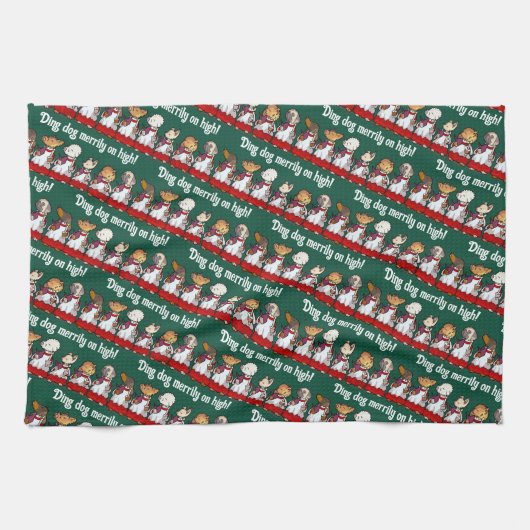 Funny Dog Choir Ding Dog Xmas Carol Pun Cartoon Theedoek (Horizontaal)