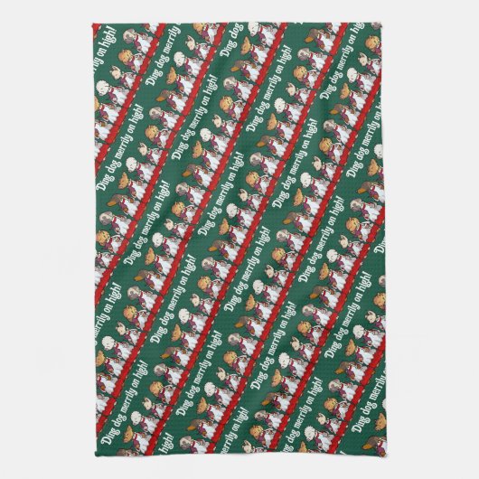 Funny Dog Choir Ding Dog Xmas Carol Pun Cartoon Theedoek (Verticaal)