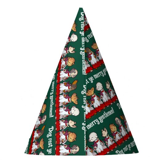 Funny Dog Choir Singing Xmas Carol Pug Pun Cartoon Feesthoedjes (Achterkant)