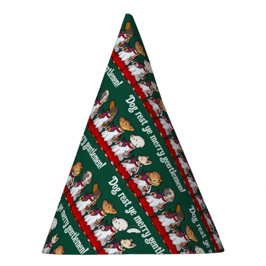 Funny Dog Choir Singing Xmas Carol Pug Pun Cartoon Feesthoedjes (Rechts)