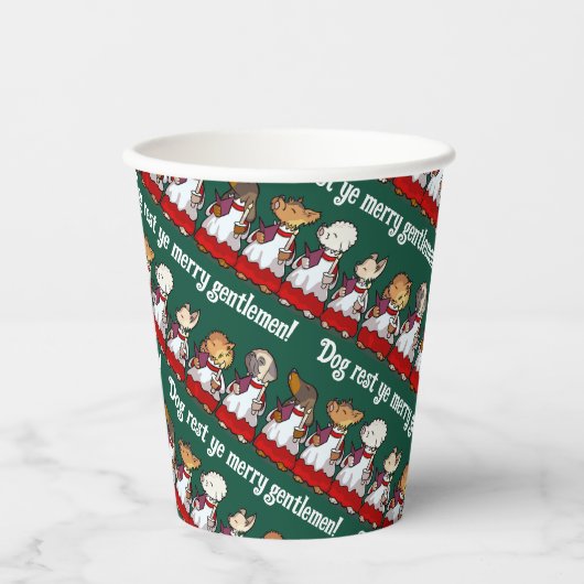 Funny Dog Choir Singing Xmas Carol Pug Pun Cartoon Papieren Bekers (Voorkant)