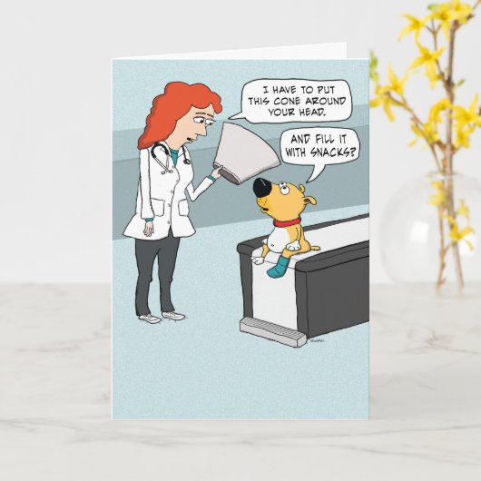 Funny Dog Cone of Snacks Birthday Kaart (Gele Bloem)