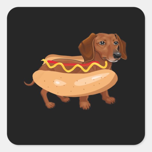 Funny Dog Dachshund Hot Dog Fast Food Vierkante Sticker (Voorkant)