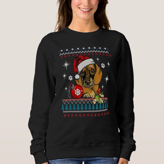 Funny Dog Dachshund Santa Hat Ugly KerstSwea Trui (Voorkant)