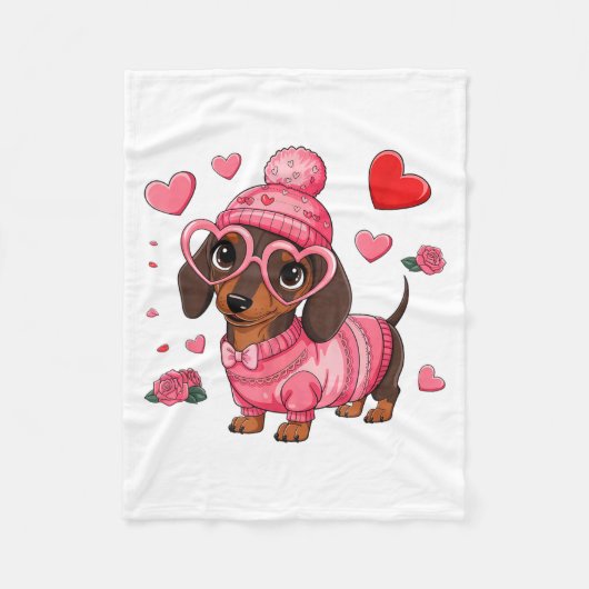 Funny Dog Dachshund Valentines Heart Dog Lover Men Fleece Deken (Voorkant)