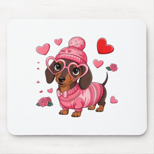 Funny Dog Dachshund Valentines Heart Dog Lover Men Muismat (Voorkant)