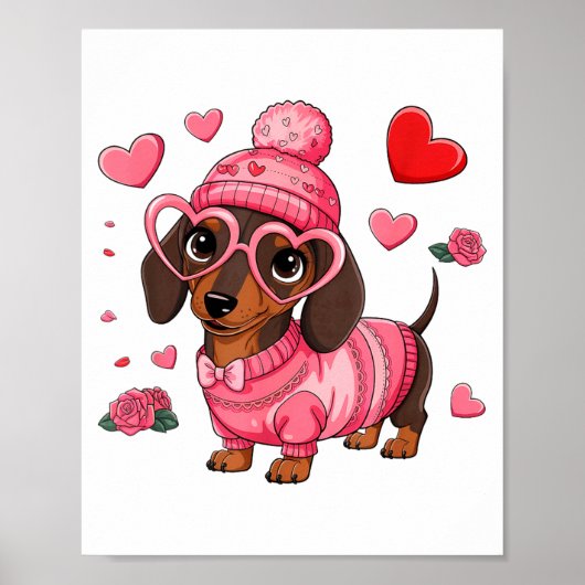 Funny Dog Dachshund Valentines Heart Dog Lover Men Poster (Voorkant)