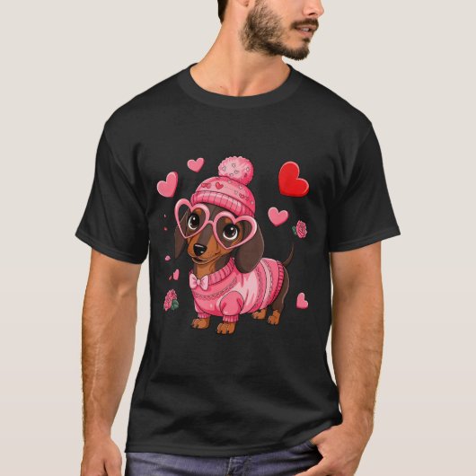 Funny Dog Dachshund Valentines Heart Dog Lover Men T-shirt (Voorkant)