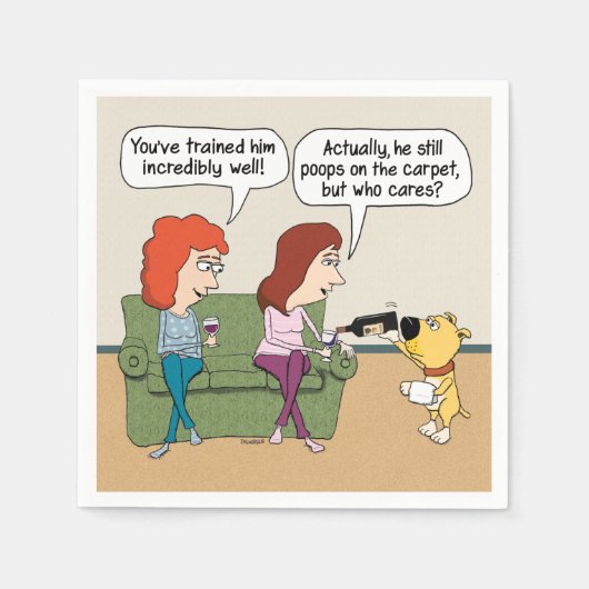 Funny Dog die Wine giet als hij niet poopt Servet (Voorkant)