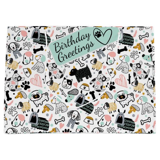 Funny dog doedle children's naadloze patroon groot cadeauzakje (Voorkant)