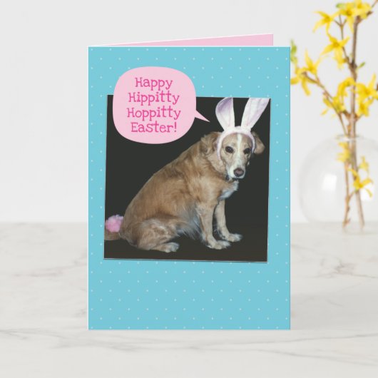 Funny Dog drukte uit als paaspaasmakerij Kaart (Gele Bloem)