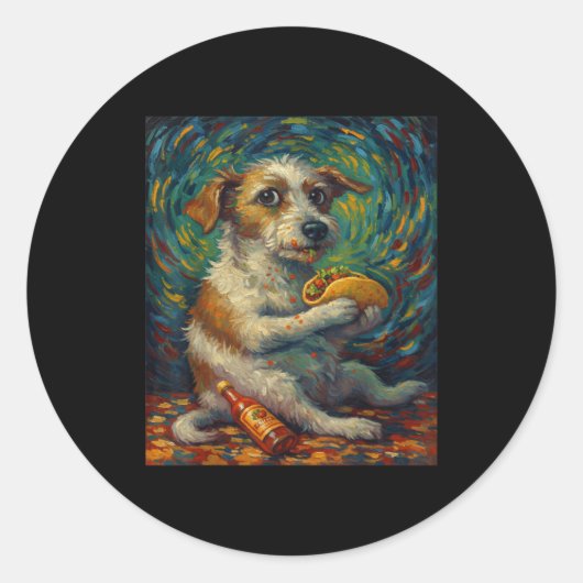 Funny Dog Eating Taco Graphic Art Design Ronde Sticker (Voorkant)