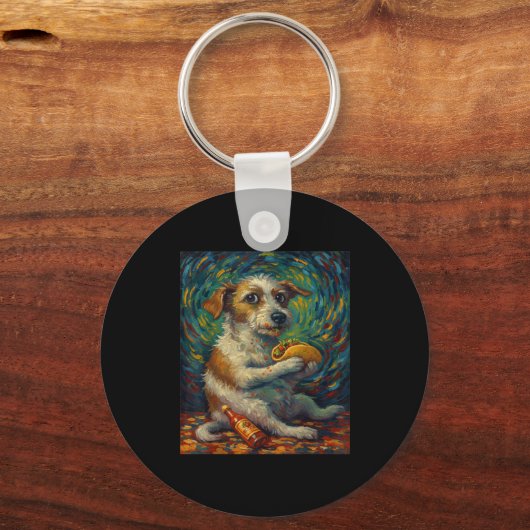 Funny Dog Eating Taco Graphic Art Design  Sleutelhanger (Voorkant)