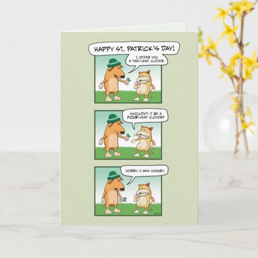 Funny Dog en Cat Clover St. Patrick's Day Kaart (Gele Bloem)