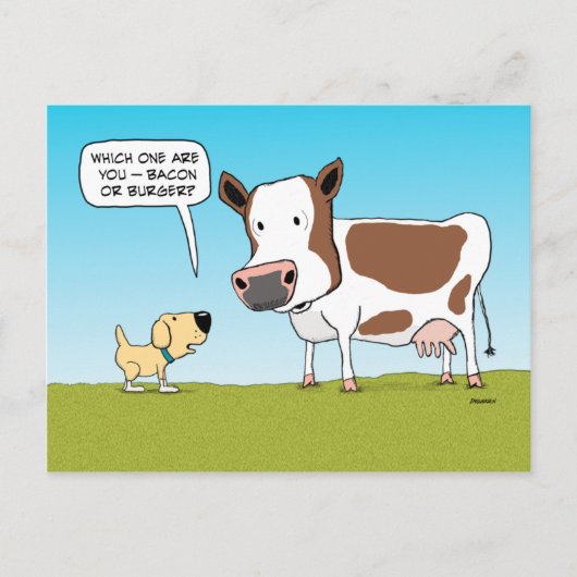Funny Dog en Cow briefkaart (Voorkant)