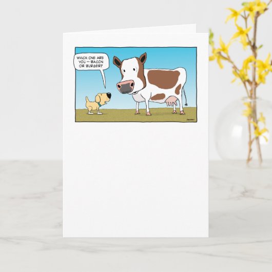 Funny Dog en Koe Birthday Kaart (Gele Bloem)