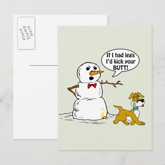 Funny Dog en Snowman Cartoon Briefkaart (Voorkant / Achterkant)