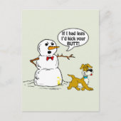 Funny Dog en Snowman Cartoon Briefkaart (Voorkant)