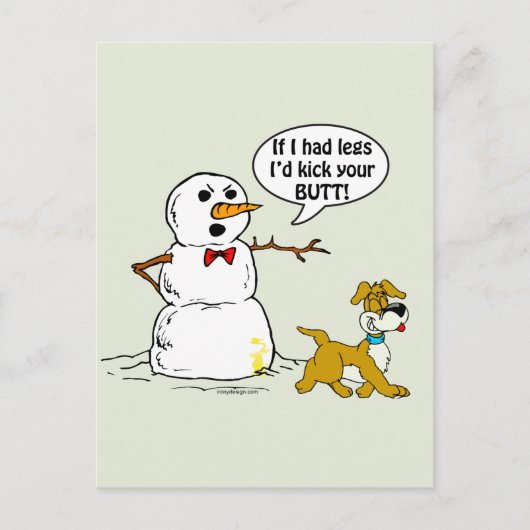 Funny Dog en Snowman Cartoon Briefkaart (Voorkant)