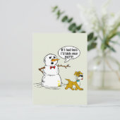 Funny Dog en Snowman Cartoon Briefkaart (Staand voorkant)