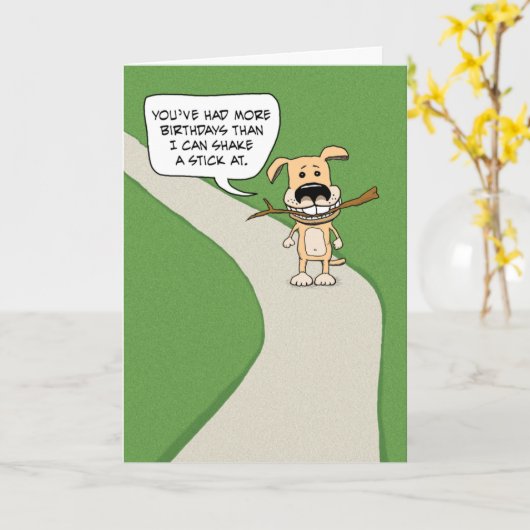 Funny Dog en Stick Birthday Kaart (Gele Bloem)