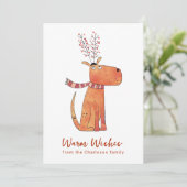 Funny Dog Fake Reindeer Holiday Card Feestdagenkaart (Staand voorkant)