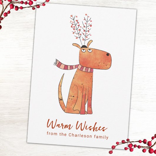 Funny Dog Fake Reindeer Holiday Card Feestdagenkaart