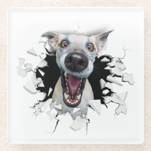 Funny dog gezicht glazen onderzetter (Voorkant)