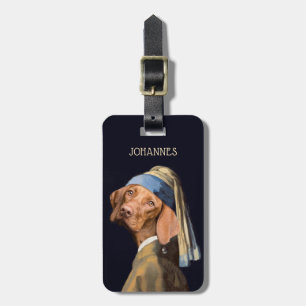Funny Dog Girl met een parelaar die Vermeer Parody Bagagelabel