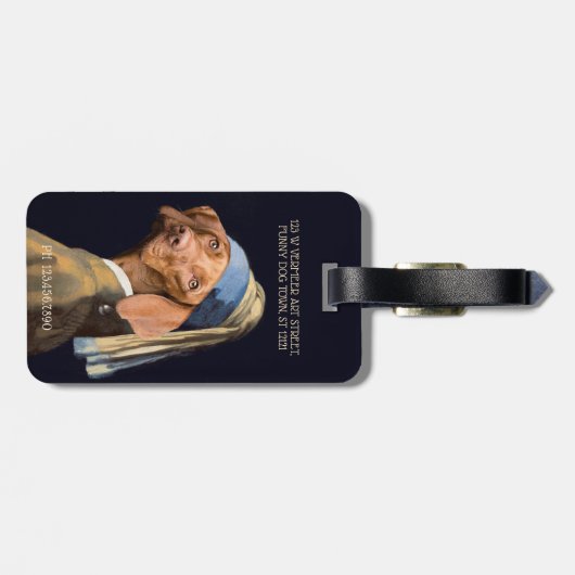 Funny Dog Girl met een parelaar die Vermeer Parody Bagagelabel (Achterkant horizontaal)