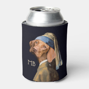 Funny Dog Girl met een parelaar die Vermeer Parody Blikjeskoeler