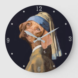 Funny Dog Girl met een parelaar die Vermeer Parody Grote Klok