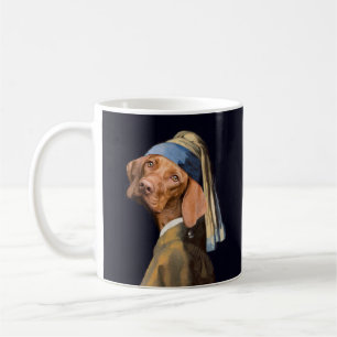 Funny Dog Girl met een parelaar die Vermeer Parody Koffiemok
