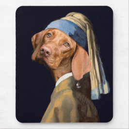 Funny Dog Girl met een parelaar die Vermeer Parody Muismat