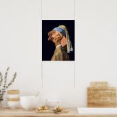 Funny Dog Girl met een parelaar die Vermeer Parody Poster (Keuken)