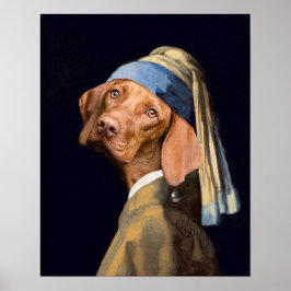 Funny Dog Girl met een parelaar die Vermeer Parody Poster