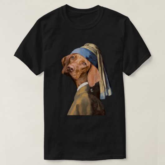 Funny Dog Girl met een parelaar die Vermeer Parody T-shirt (Design voorkant)