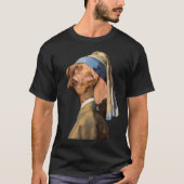 Funny Dog Girl met een parelaar die Vermeer Parody T-shirt (Voorkant)
